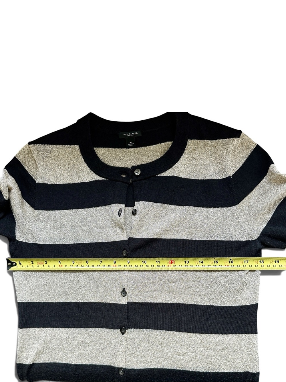 Ann Taylor Merino Wool Cardigan | Size M | Metallic Gold and Black Wool | Beauty - Picture 5 of 11